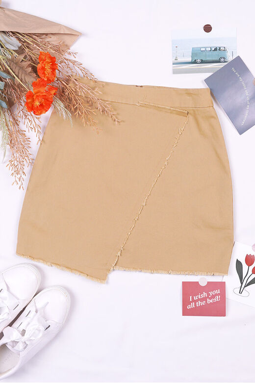 Fine Asymmetrical Frayed Skirt (Khaki)